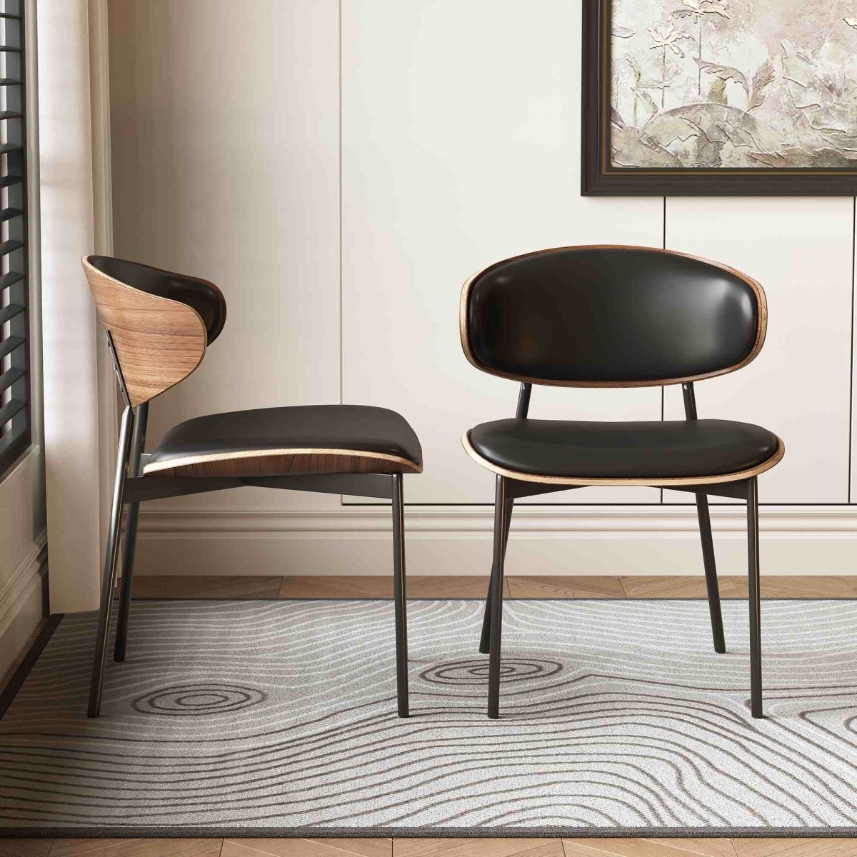 Dining Chair D56 - FK - M001 Mid - Century Modern Walnut Wood Upholstered Seat (Set of 2) - FamiDear