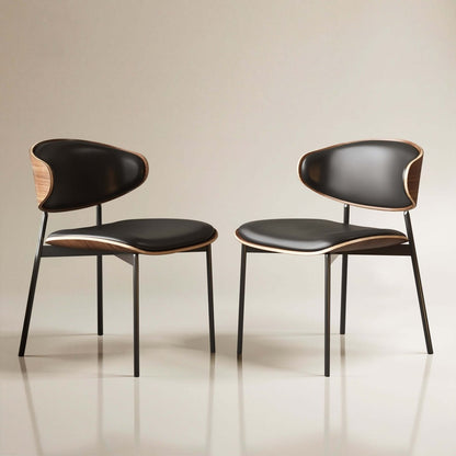 Dining Chair D56 - FK - M001 Mid - Century Modern Walnut Wood Upholstered Seat (Set of 2) - FamiDear