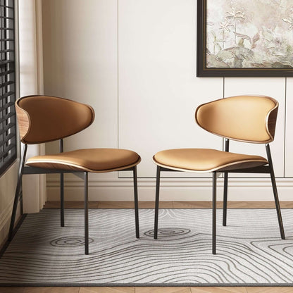 Dining Chair D56 - FK - M001 Mid - Century Modern Walnut Wood Upholstered Seat (Set of 2) - FamiDear