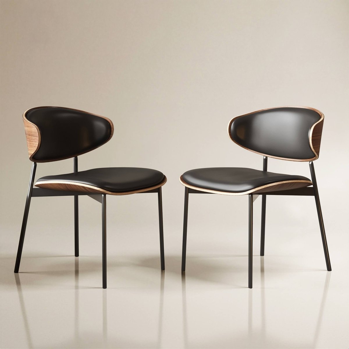 Dining Chair D56 - FK - M001 Mid - Century Modern Walnut Wood Upholstered Seat (Set of 2) - FamiDear