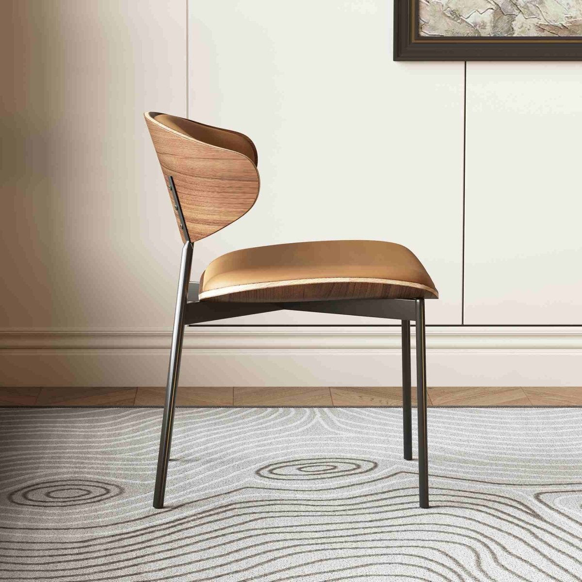 Dining Chair D56 - FK - M001 Mid - Century Modern Walnut Wood Upholstered Seat (Set of 2) - FamiDear