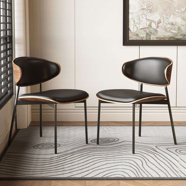 Dining Chair D56 - FK - M001 Mid - Century Modern Walnut Wood Upholstered Seat (Set of 2) - FamiDear