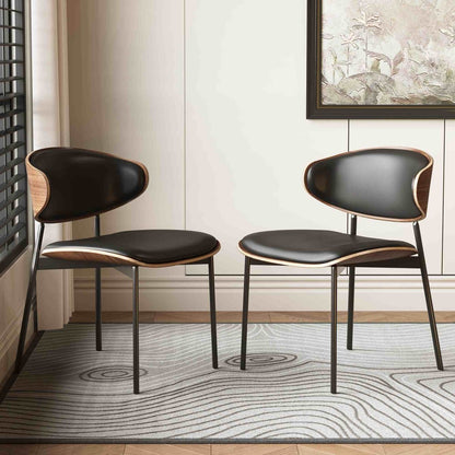 Dining Chair D56 - FK - M001 Mid - Century Modern Walnut Wood Upholstered Seat (Set of 2) - FamiDear