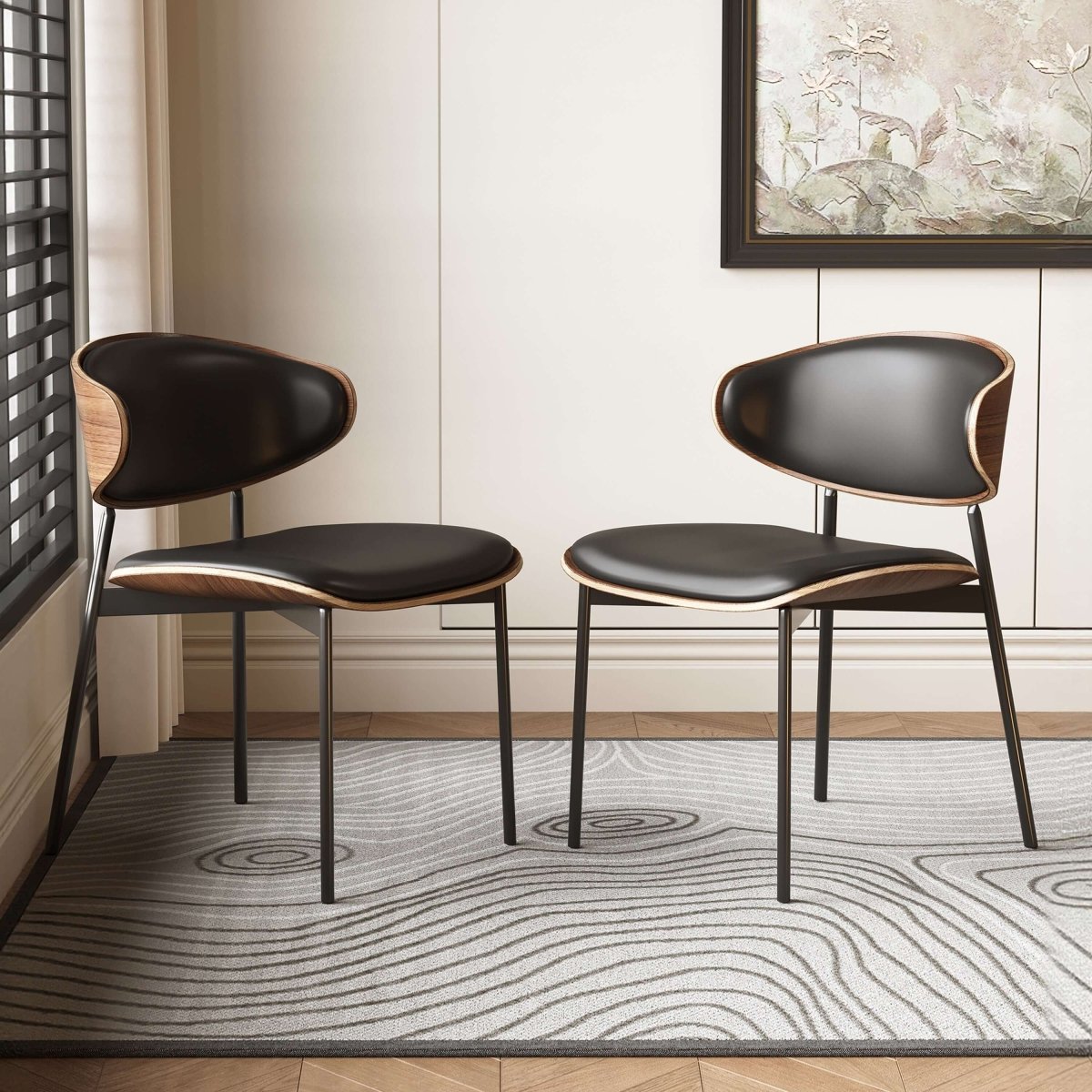 Dining Chair D56 - FK - M001 Mid - Century Modern Walnut Wood Upholstered Seat (Set of 2) - FamiDear