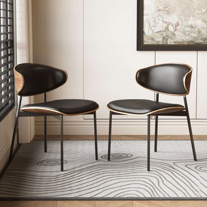 Dining Chair D56 - FK - M001 Mid - Century Modern Walnut Wood Upholstered Seat (Set of 2) - FamiDear