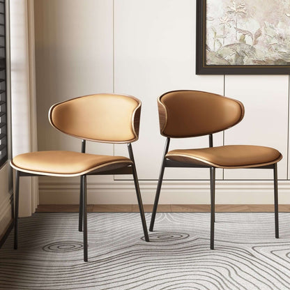 Dining Chair D56 - FK - M001 Mid - Century Modern Walnut Wood Upholstered Seat (Set of 2) - FamiDear