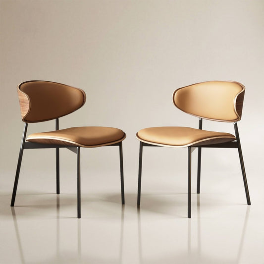 Dining Chair D56 - FK - M001 Mid - Century Modern Walnut Wood Upholstered Seat (Set of 2) - FamiDear