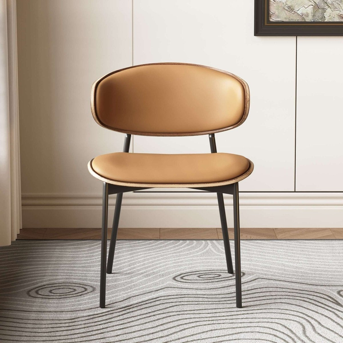 Dining Chair D56 - FK - M001 Mid - Century Modern Walnut Wood Upholstered Seat (Set of 2) - FamiDear