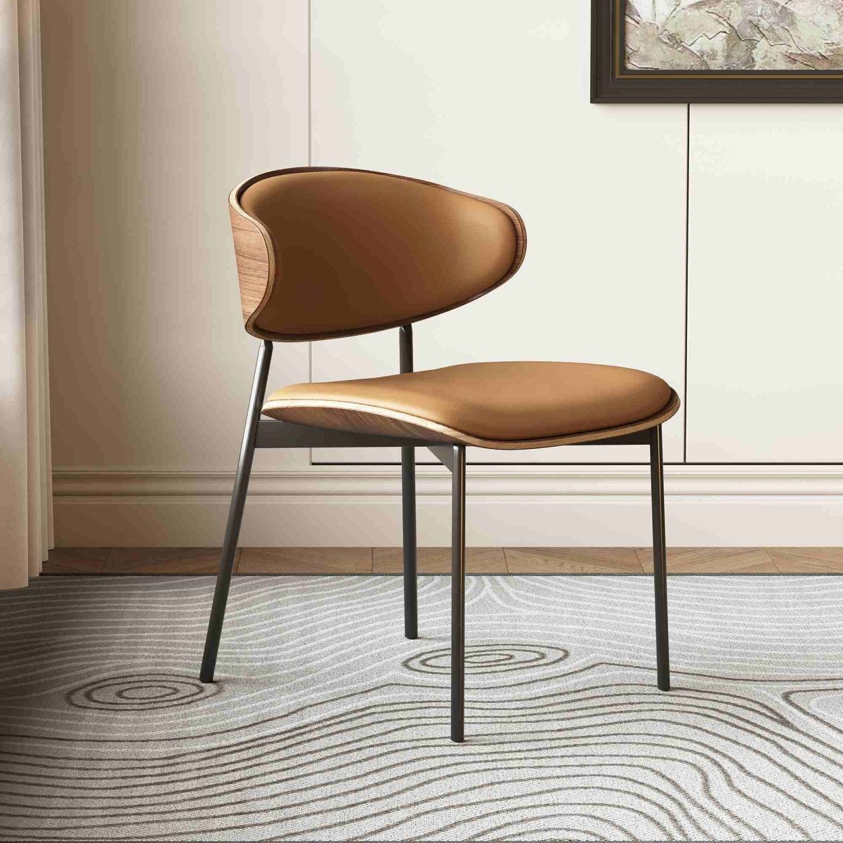 Dining Chair D56 - FK - M001 Mid - Century Modern Walnut Wood Upholstered Seat (Set of 2) - FamiDear