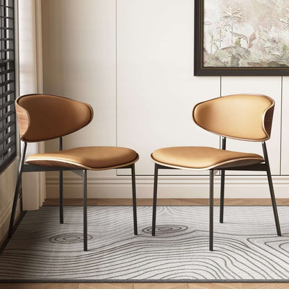 Dining Chair D56 - FK - M001 Mid - Century Modern Walnut Wood Upholstered Seat (Set of 2) - FamiDear