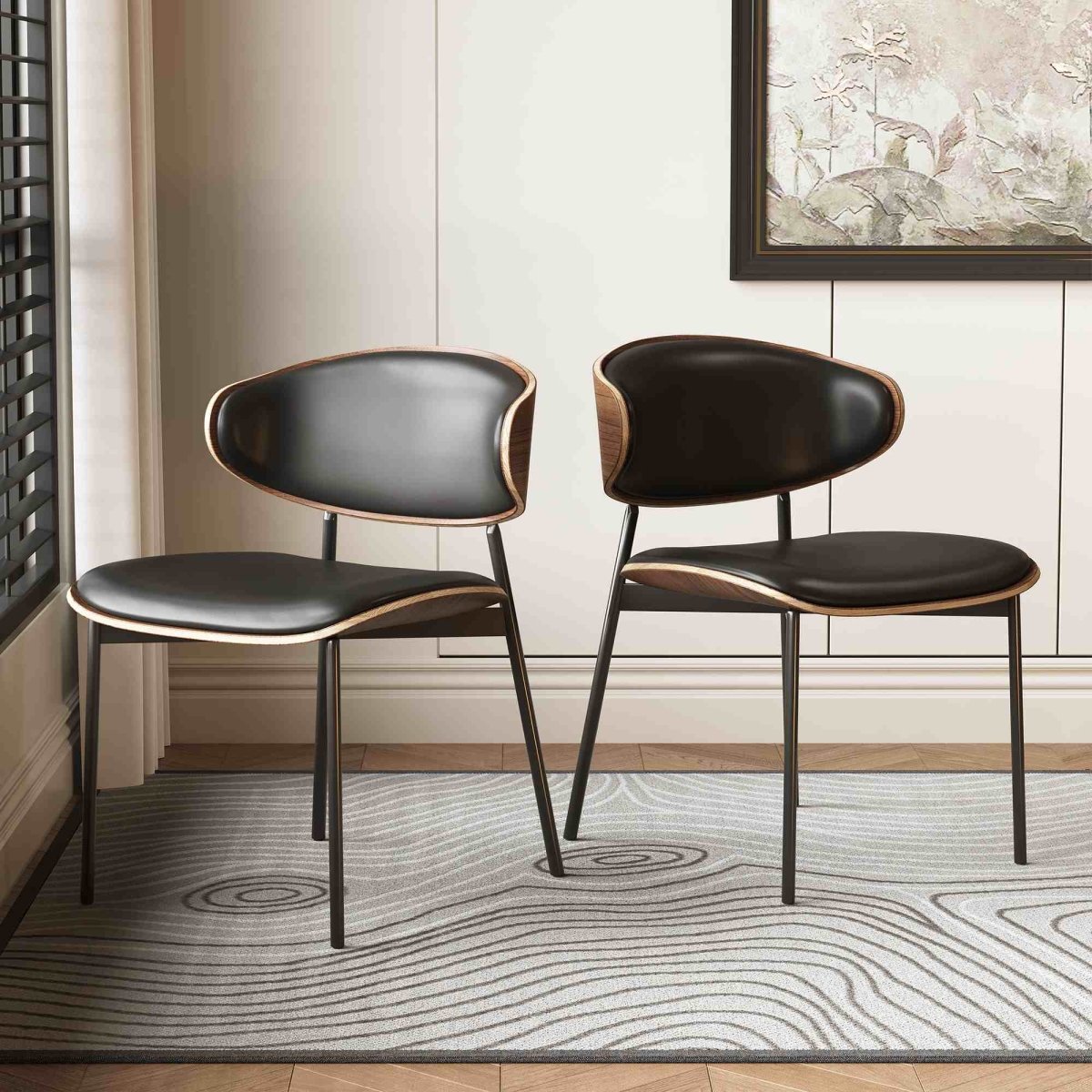 Dining Chair D56 - FK - M001 Mid - Century Modern Walnut Wood Upholstered Seat (Set of 2) - FamiDear