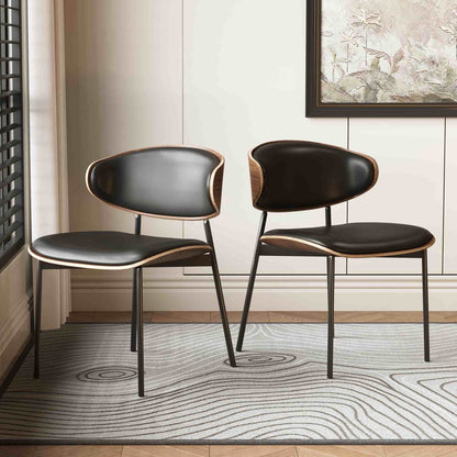 Dining Chair D56 - FK - M001 Mid - Century Modern Walnut Wood Upholstered Seat (Set of 2) - FamiDear