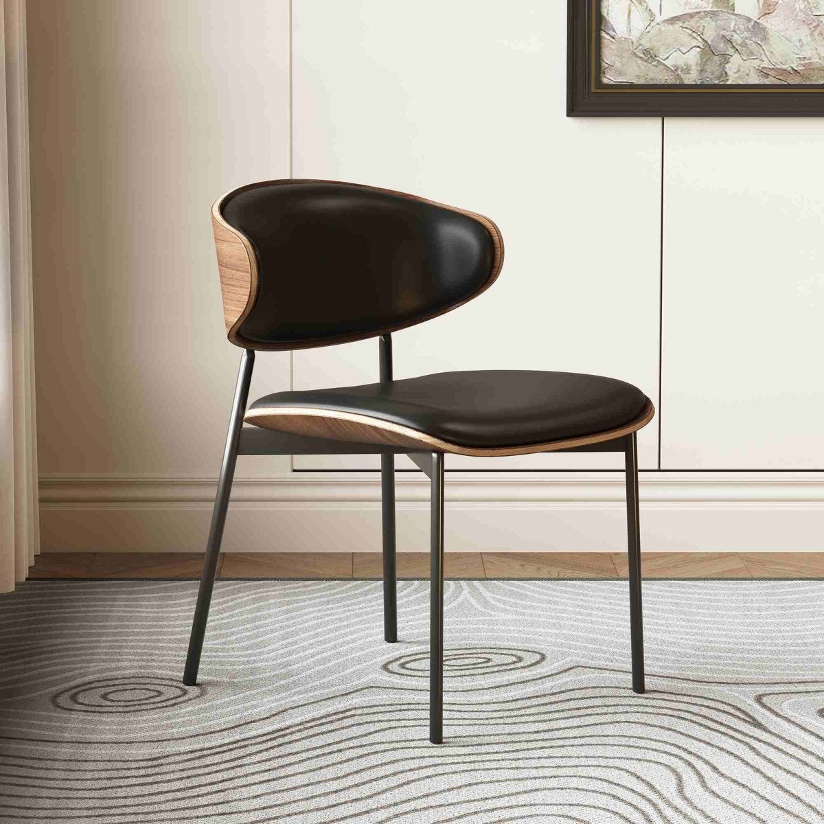 Dining Chair D56 - FK - M001 Mid - Century Modern Walnut Wood Upholstered Seat (Set of 2) - FamiDear