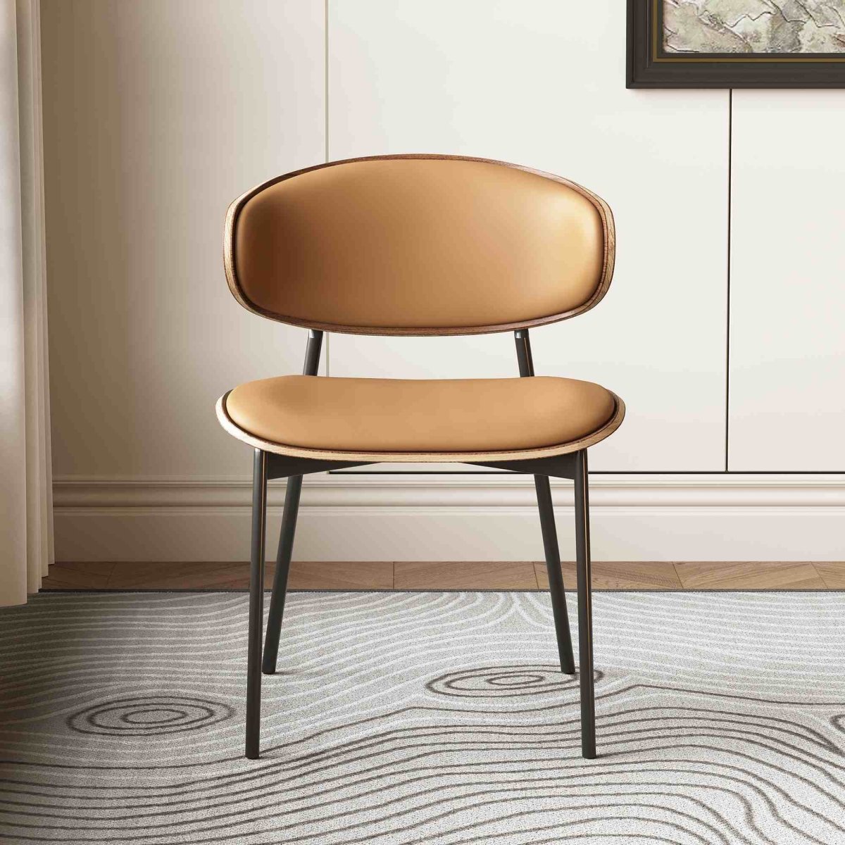 Dining Chair D56 - FK - M001 Mid - Century Modern Walnut Wood Upholstered Seat (Set of 2) - FamiDear