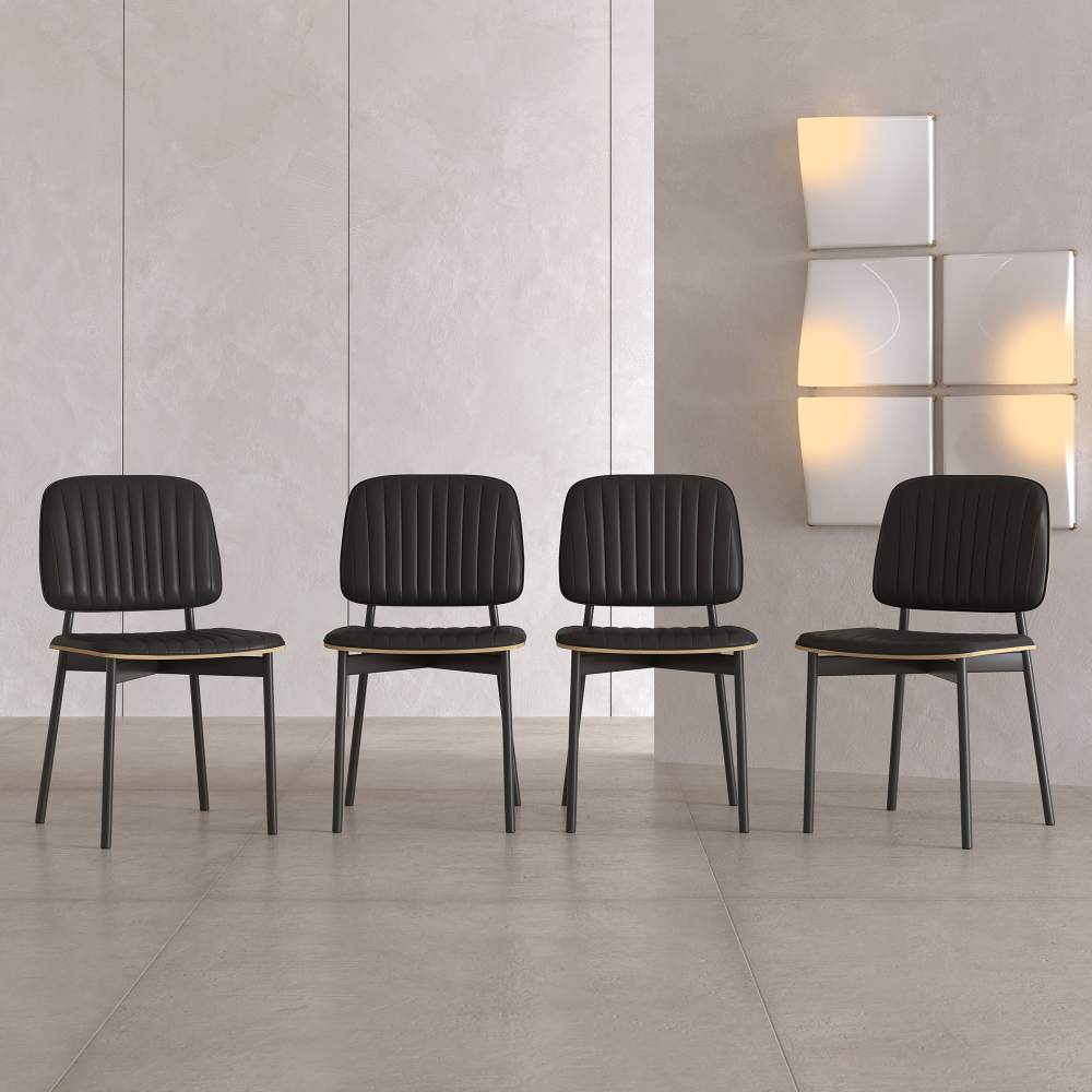 Dining Chair D58 - FK - M001 Modern Black Leather And Metal Legs (Set of 2) - FamiDear