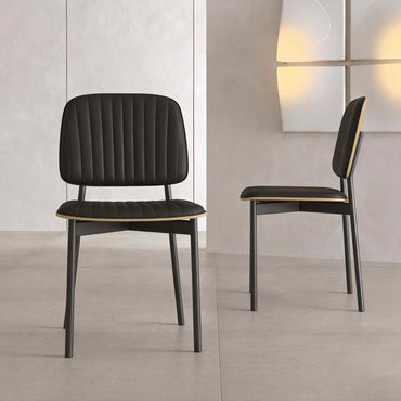 Dining Chair D58 - FK - M001 Modern Black Leather And Metal Legs (Set of 2) - FamiDear
