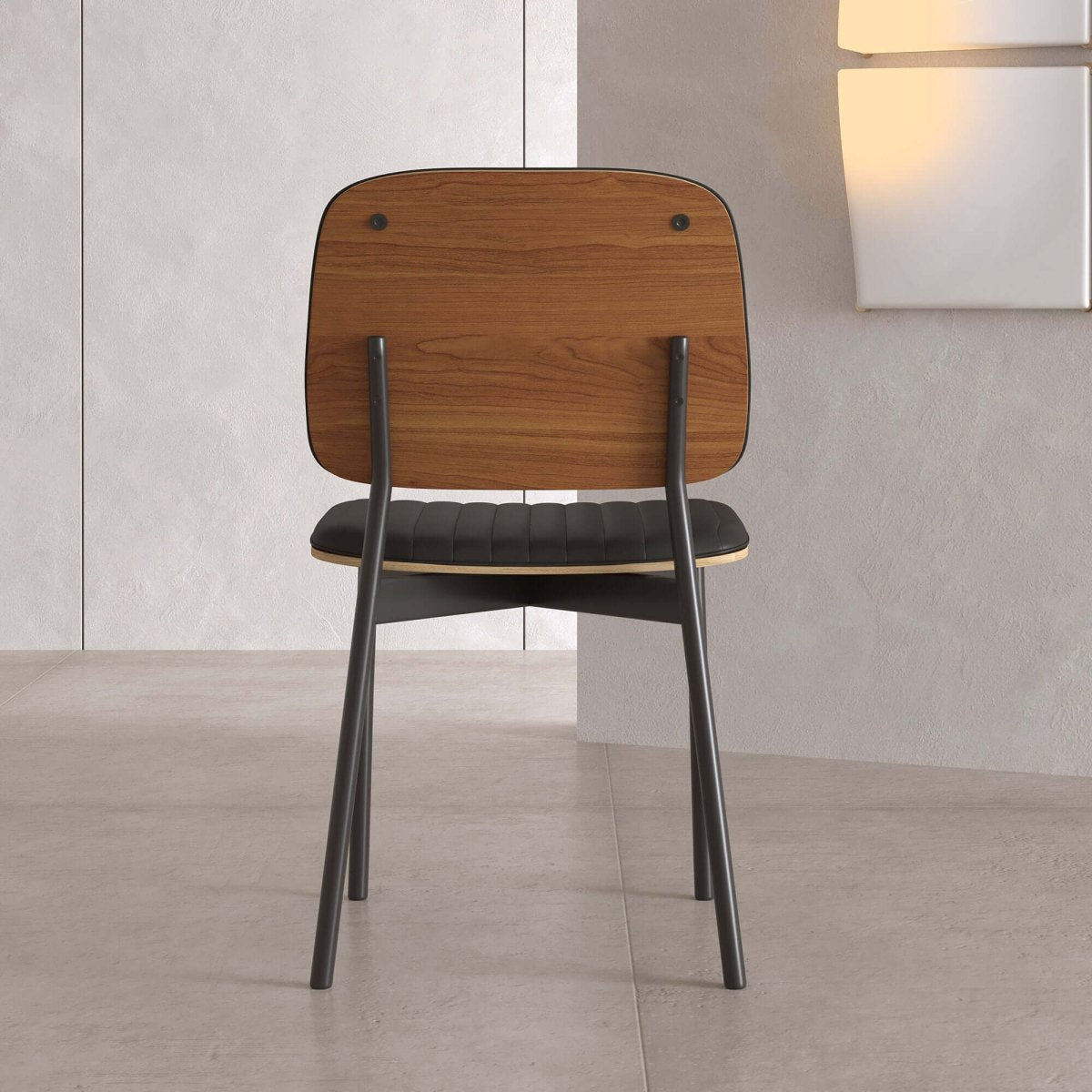 Dining Chair D58 - FK - M001 Modern Black Leather And Metal Legs (Set of 2) - FamiDear