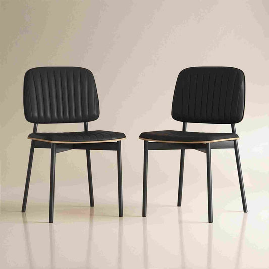 Dining Chair D58 - FK - M001 Modern Black Leather And Metal Legs (Set of 2) - FamiDear