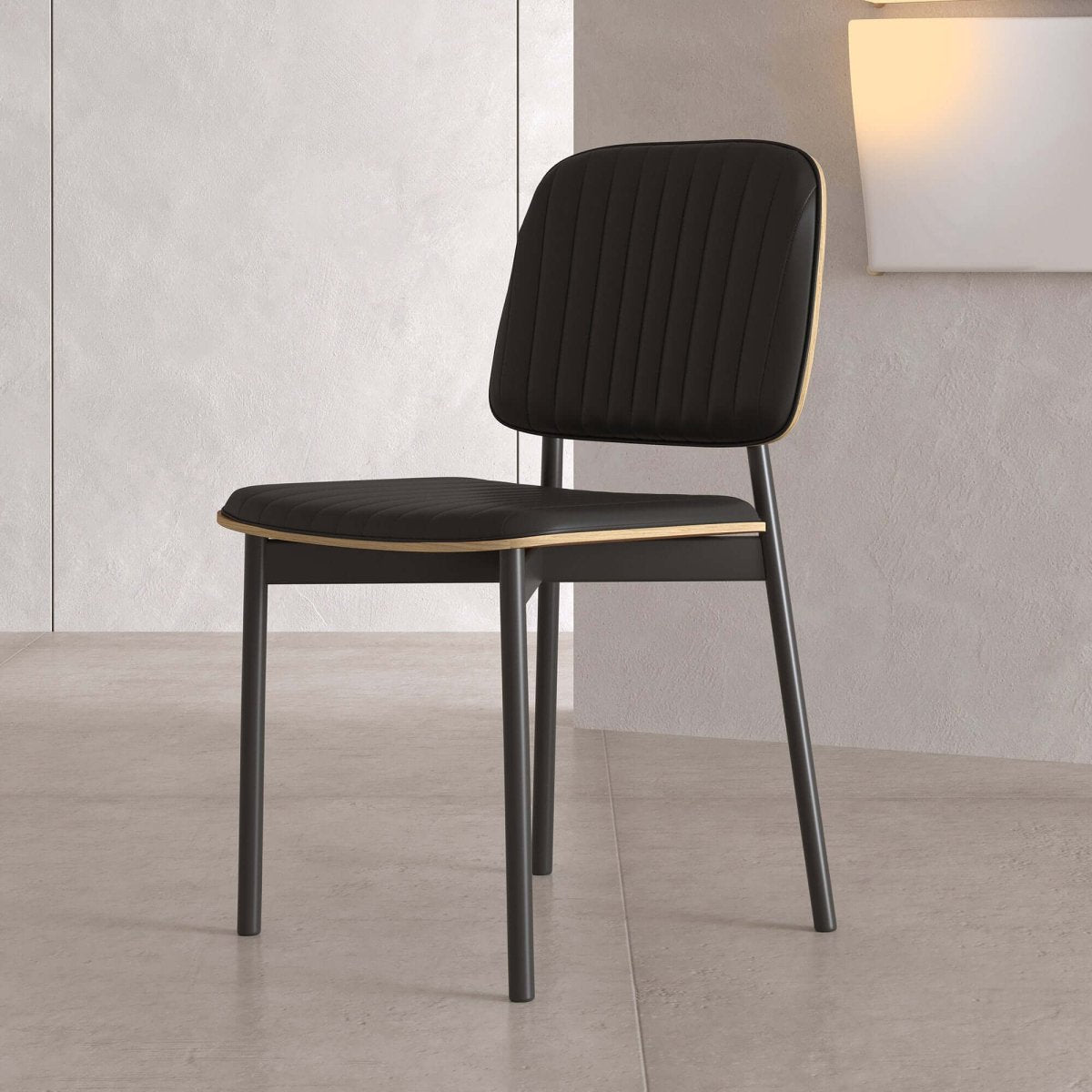 Dining Chair D58 - FK - M001 Modern Black Leather And Metal Legs (Set of 2) - FamiDear