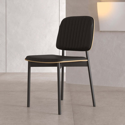 Dining Chair D58 - FK - M001 Modern Black Leather And Metal Legs (Set of 2) - FamiDear