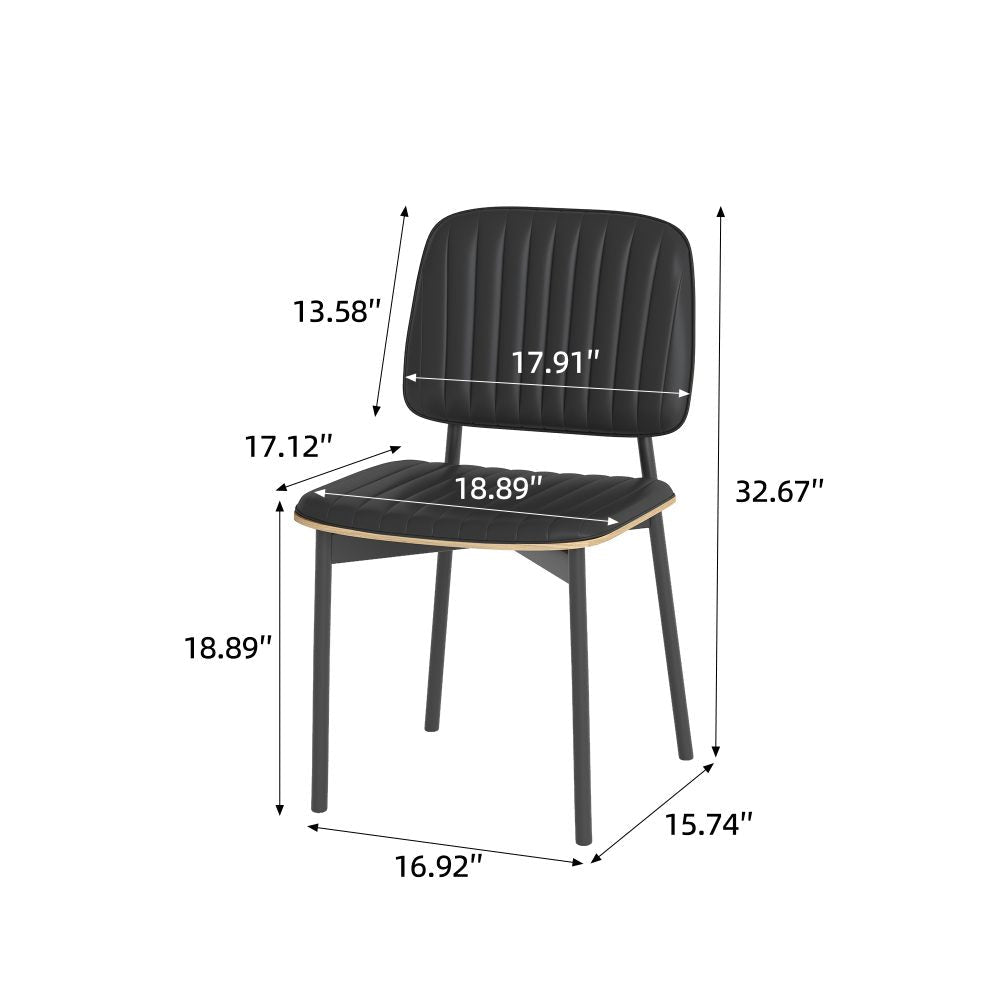 Dining Chair D58 - FK - M001 Modern Black Leather And Metal Legs (Set of 2) - FamiDear