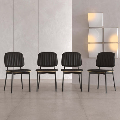 Dining Chair D58 - FK - M001 Modern Black Leather And Metal Legs (Set of 2) - FamiDear