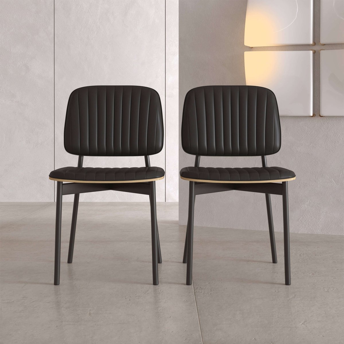 Dining Chair D58 - FK - M001 Modern Black Leather And Metal Legs (Set of 2) - FamiDear