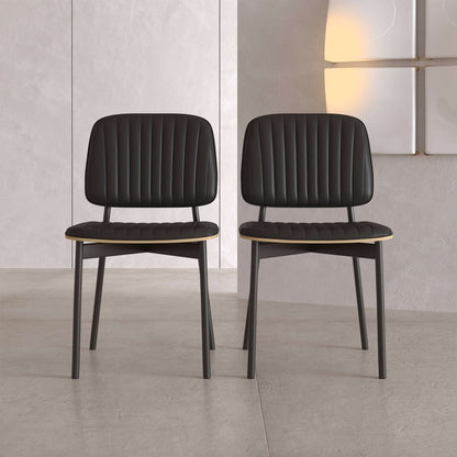 Dining Chair D58 - FK - M001 Modern Black Leather And Metal Legs (Set of 2) - FamiDear