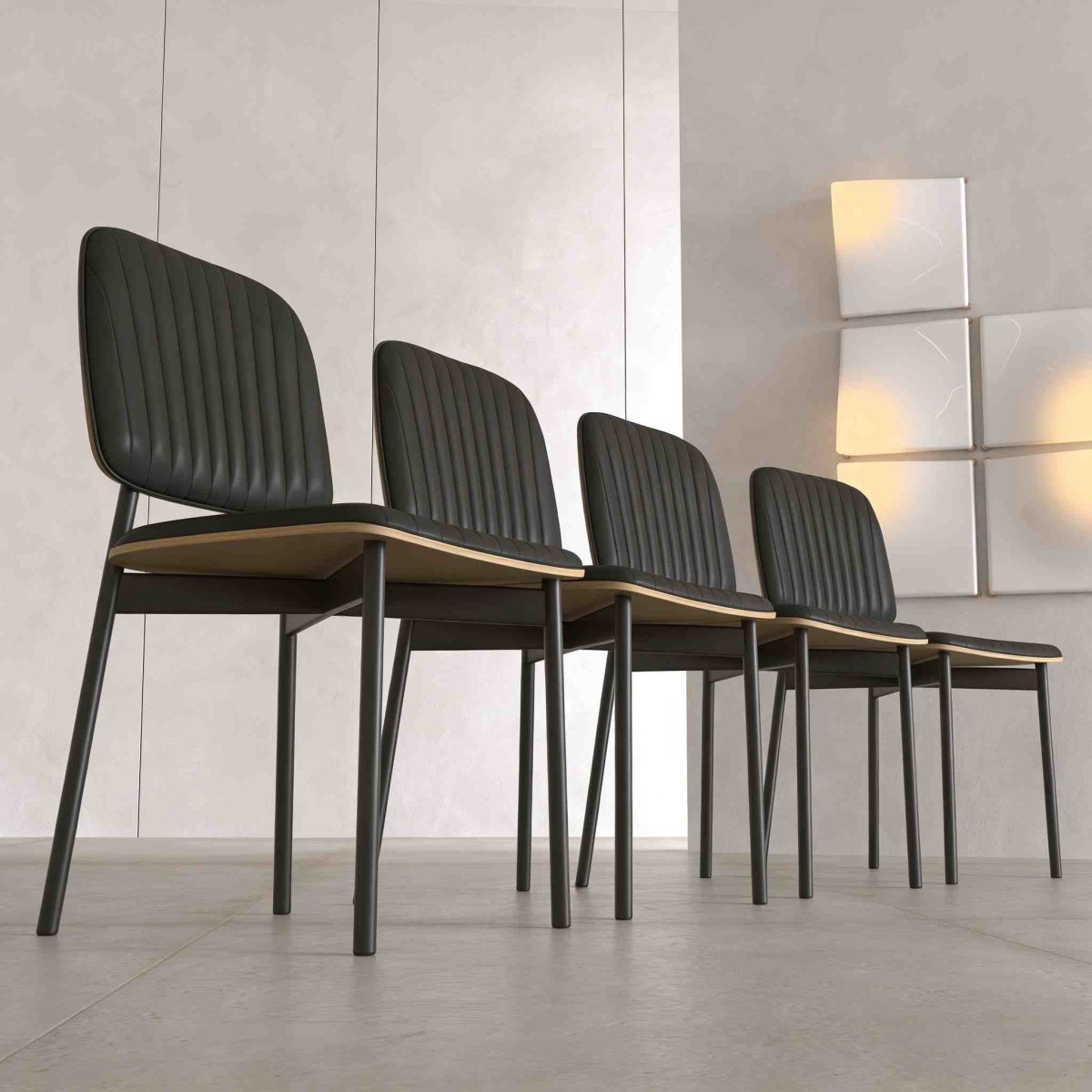 Dining Chair D58 - FK - M001 Modern Black Leather And Metal Legs (Set of 2) - FamiDear