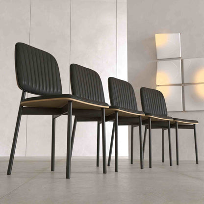 Dining Chair D58 - FK - M001 Modern Black Leather And Metal Legs (Set of 2) - FamiDear