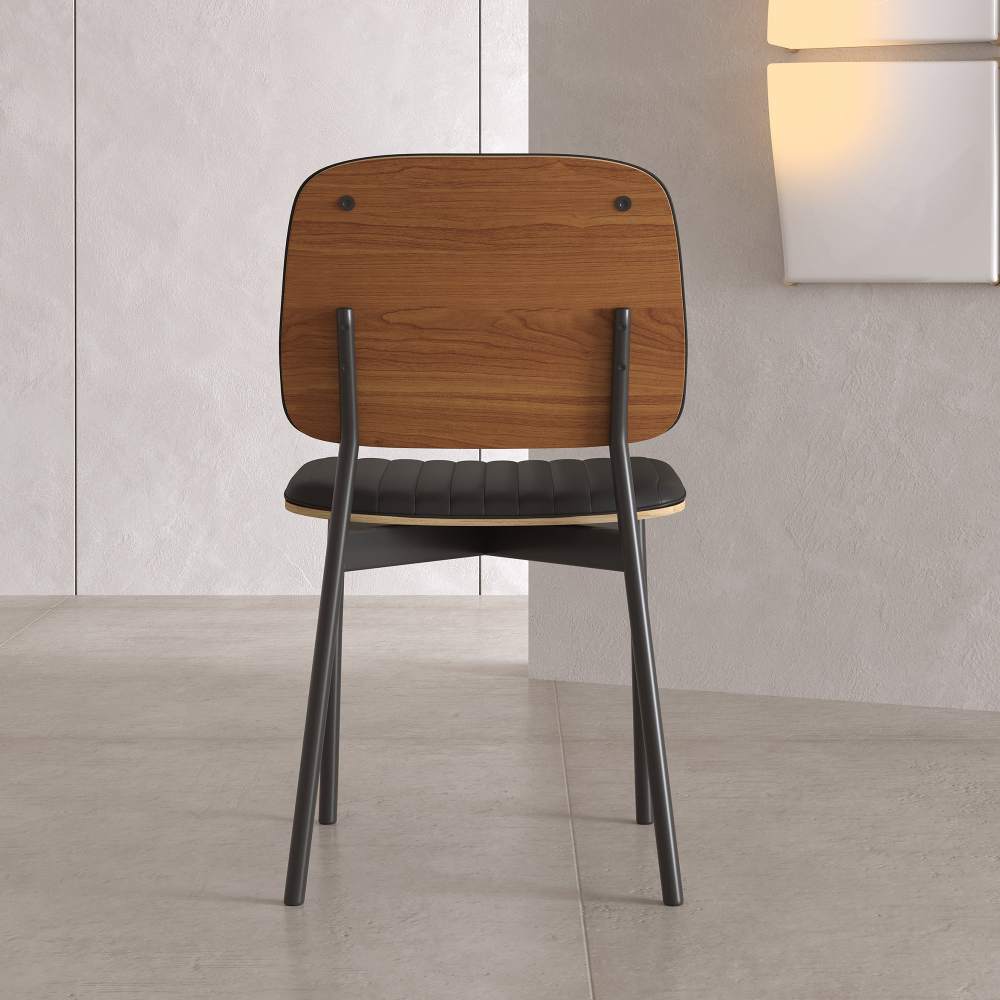 Dining Chair D58 - FK - M001 Modern Black Leather And Metal Legs (Set of 2) - FamiDear