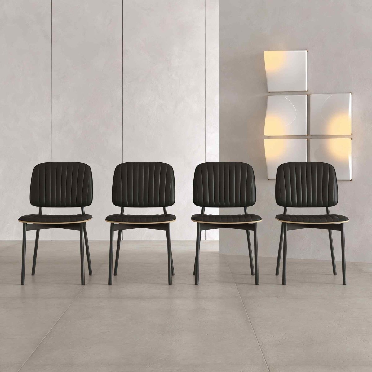 Dining Chair D58 - FK - M001 Modern Black Leather And Metal Legs (Set of 2) - FamiDear