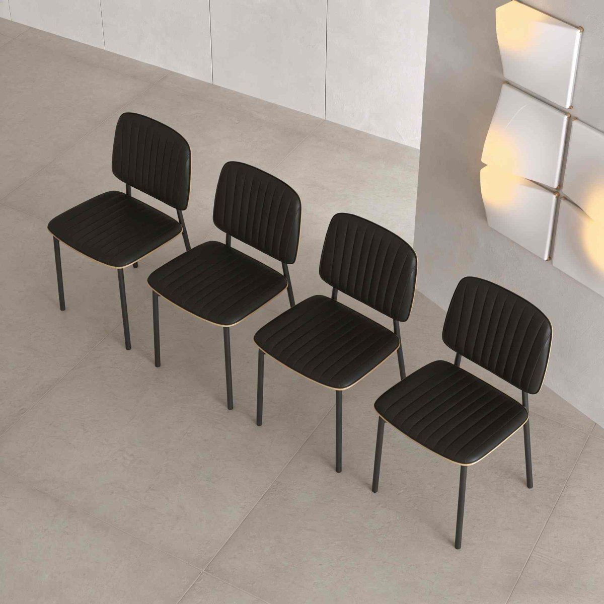 Dining Chair D58 - FK - M001 Modern Black Leather And Metal Legs (Set of 2) - FamiDear
