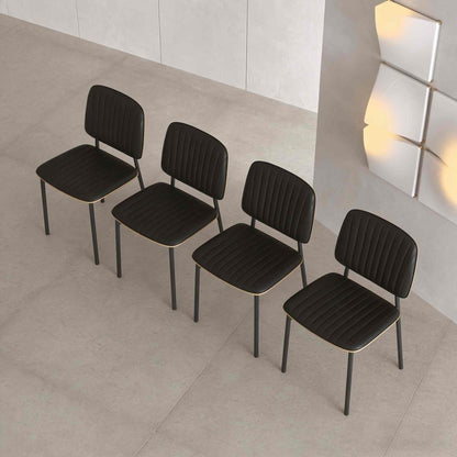 Dining Chair D58 - FK - M001 Modern Black Leather And Metal Legs (Set of 2) - FamiDear