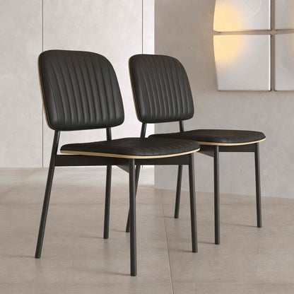Dining Chair D58 - FK - M001 Modern Black Leather And Metal Legs (Set of 2) - FamiDear