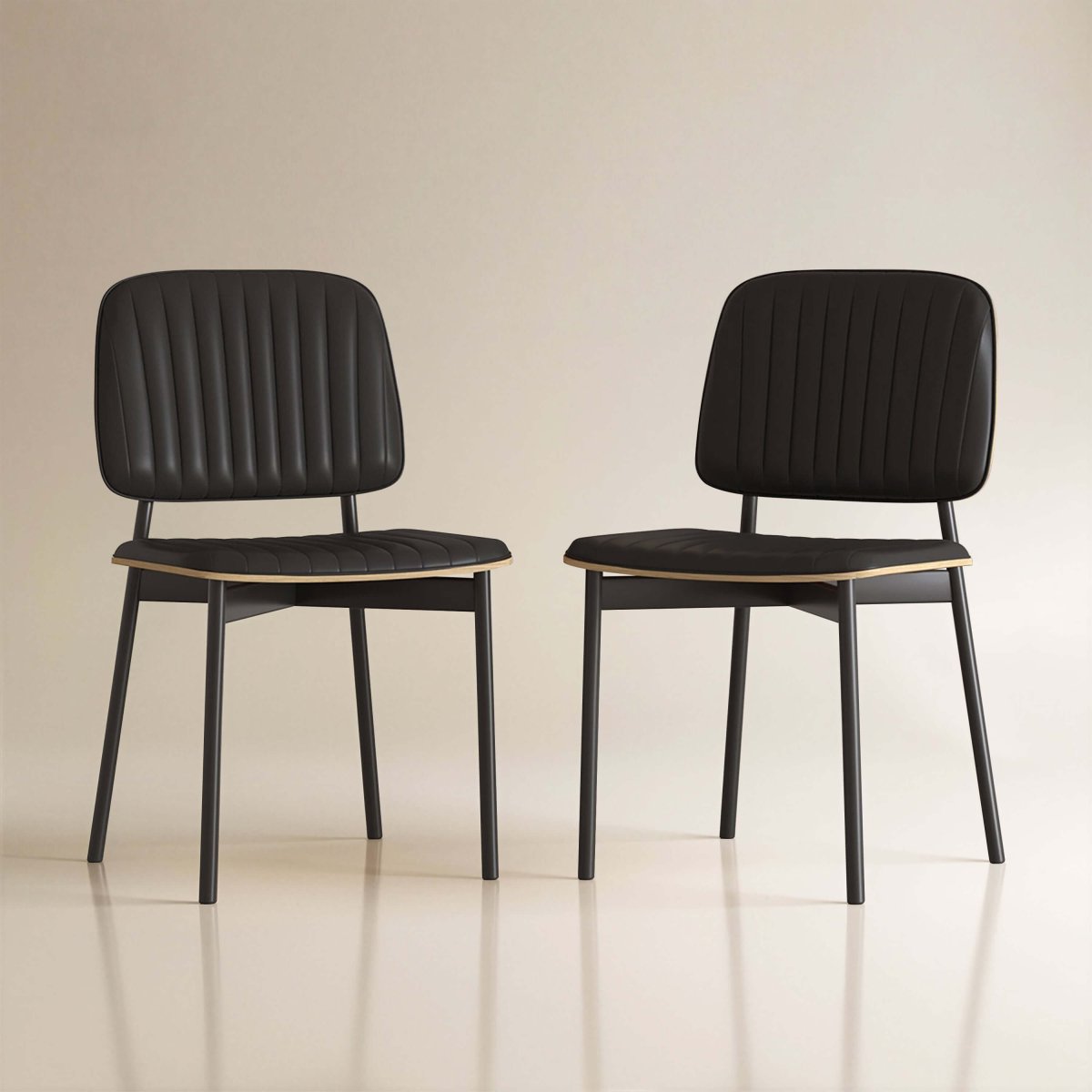 Dining Chair D58 - FK - M001 Modern Black Leather And Metal Legs (Set of 2) - FamiDear