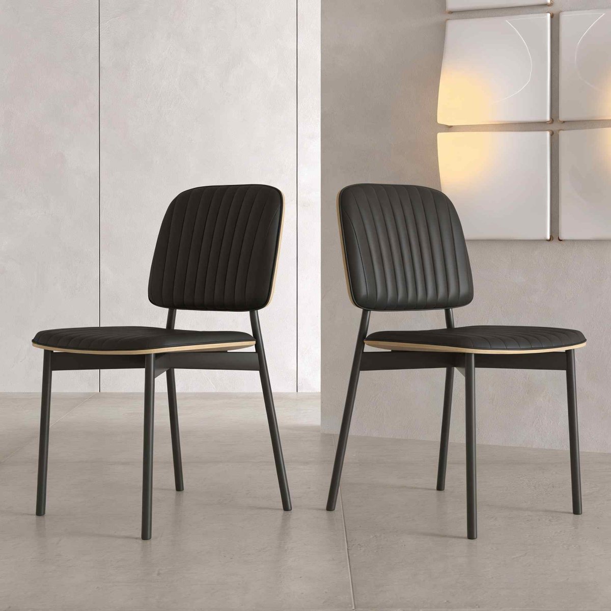 Dining Chair D58 - FK - M001 Modern Black Leather And Metal Legs (Set of 2) - FamiDear