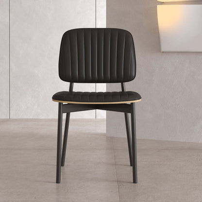 Dining Chair D58 - FK - M001 Modern Black Leather And Metal Legs (Set of 2) - FamiDear