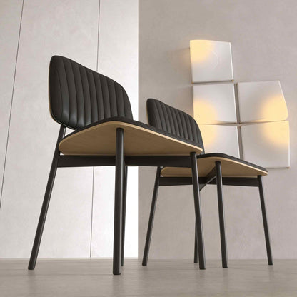 Dining Chair D58 - FK - M001 Modern Black Leather And Metal Legs (Set of 2) - FamiDear