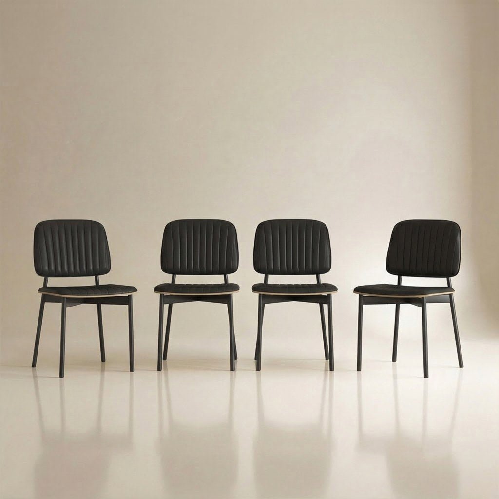 Dining Chair D58 - FK - M001 Modern Black Leather And Metal Legs (Set of 2) - FamiDear