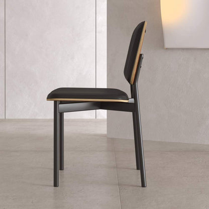 Dining Chair D58 - FK - M001 Modern Black Leather And Metal Legs (Set of 2) - FamiDear