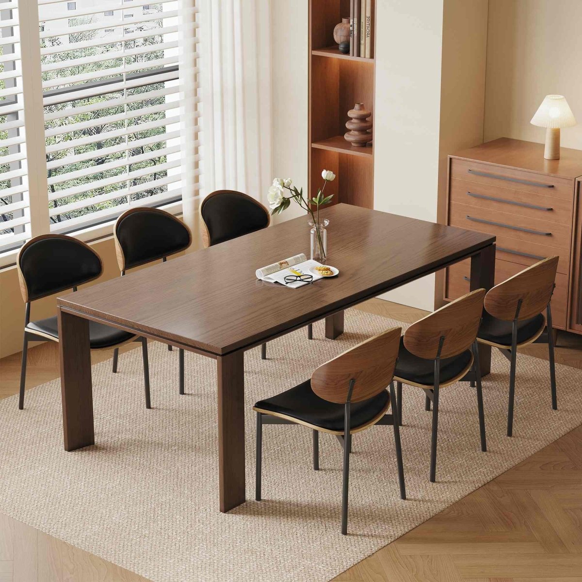 Dining Table D43 - FK - M001 Mid - Century Modern Solid WoodGenerous Tabletop Space 70.87" - FamiDear