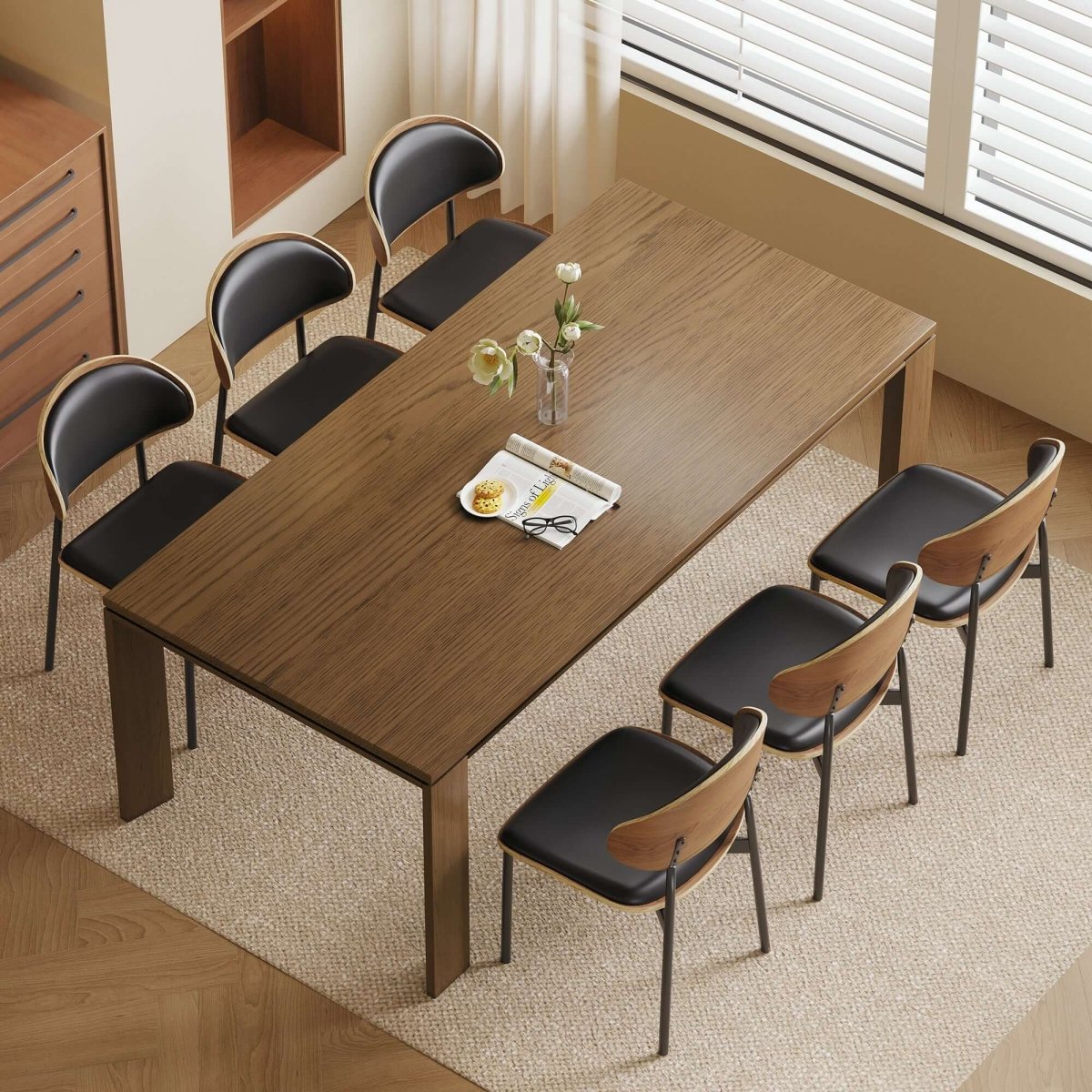 Dining Table D43 - FK - M001 Mid - Century Modern Solid WoodGenerous Tabletop Space 70.87" - FamiDear