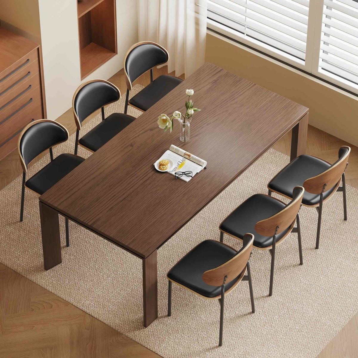Dining Table D43 - FK - M001 Mid - Century Modern Solid WoodGenerous Tabletop Space 70.87" - FamiDear