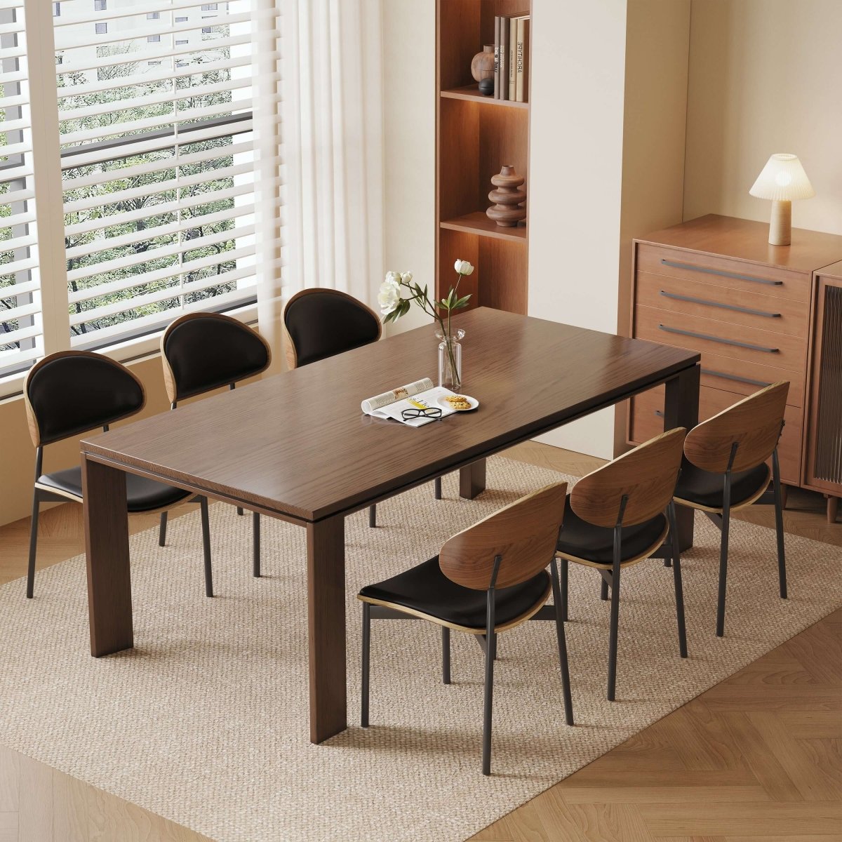 Dining Table D43 - FK - M001 Mid - Century Modern Solid WoodGenerous Tabletop Space 70.87" - FamiDear