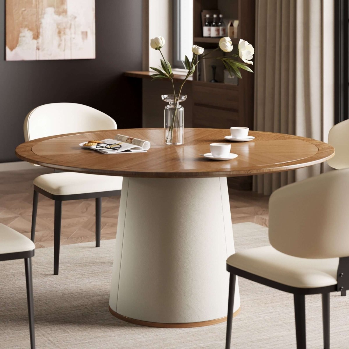 Dining Table D45 - FK - M001 Mid - Century Modern Lmitation Leather Base 59.05" - FamiDear