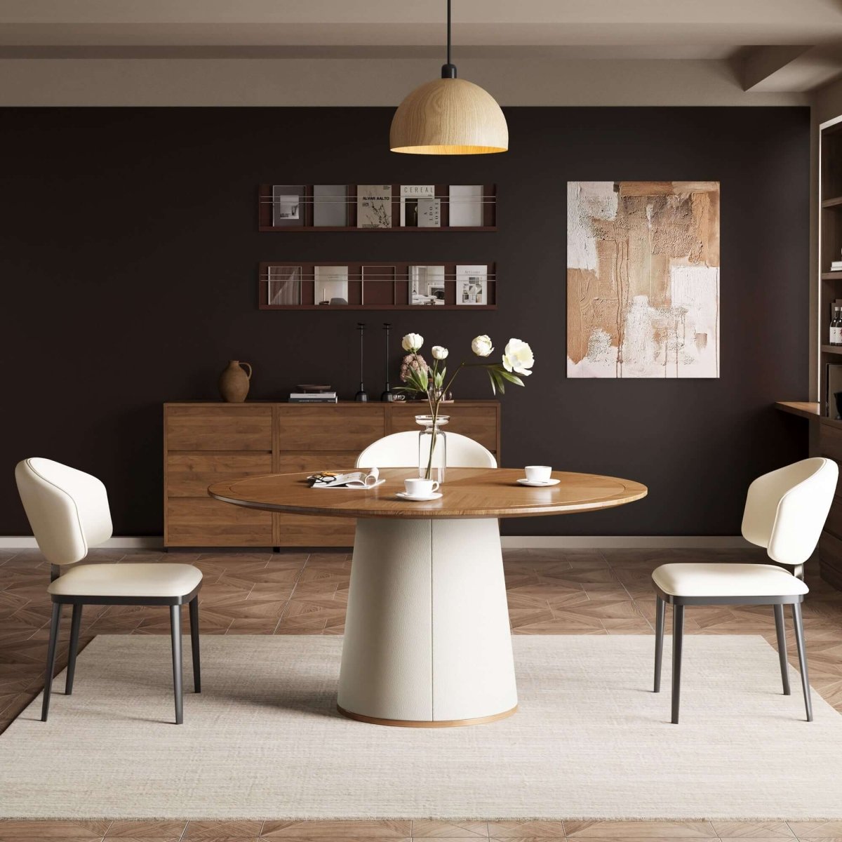 Dining Table D45 - FK - M001 Mid - Century Modern Lmitation Leather Base 59.05" - FamiDear