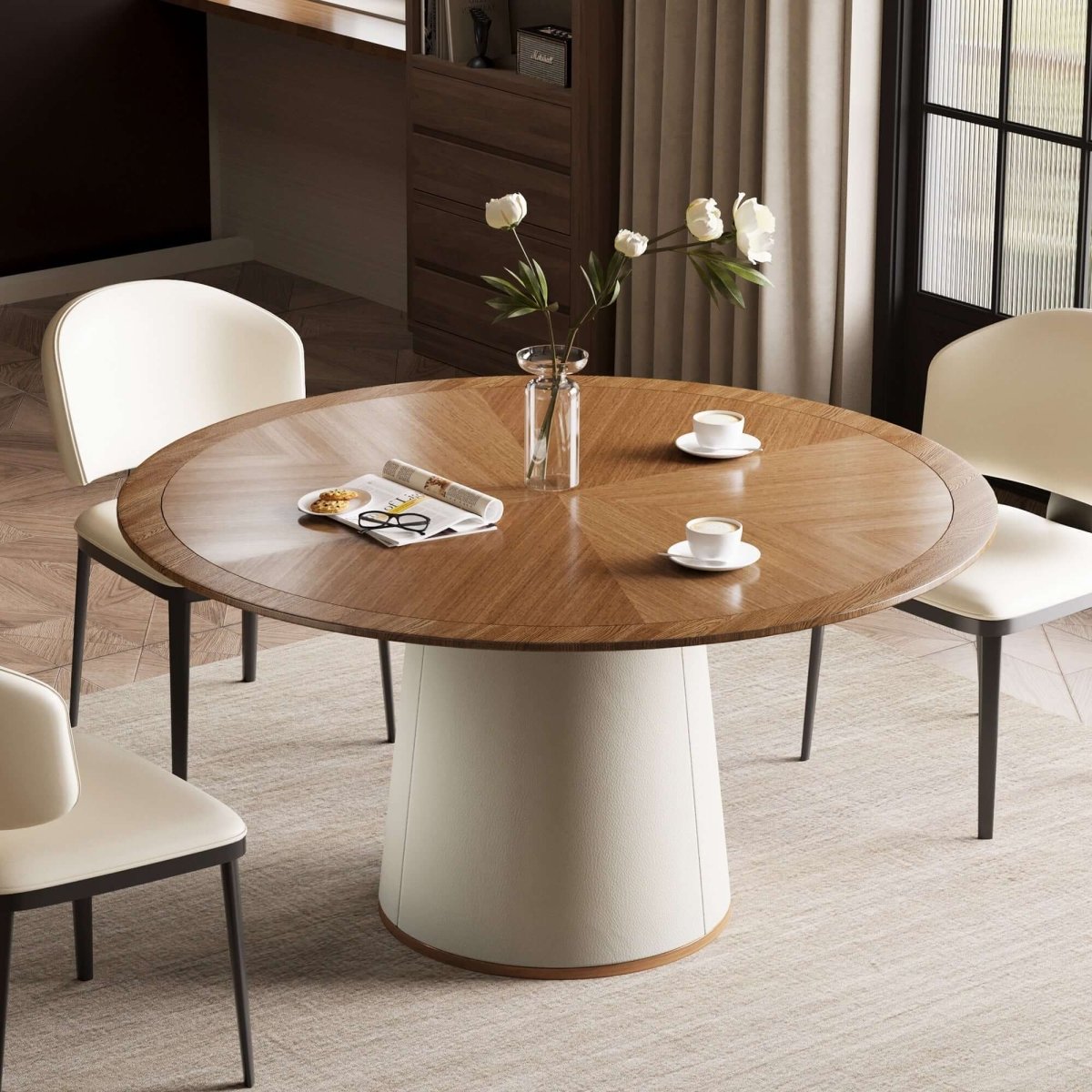 Dining Table D45 - FK - M001 Mid - Century Modern Lmitation Leather Base 59.05" - FamiDear