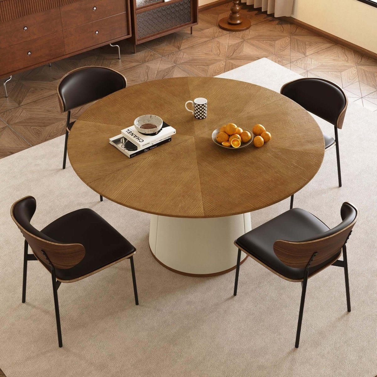 Dining Table D45 - FK - M002 Mid - Century Modern Leather - Wrapped Base 59.05" - FamiDear