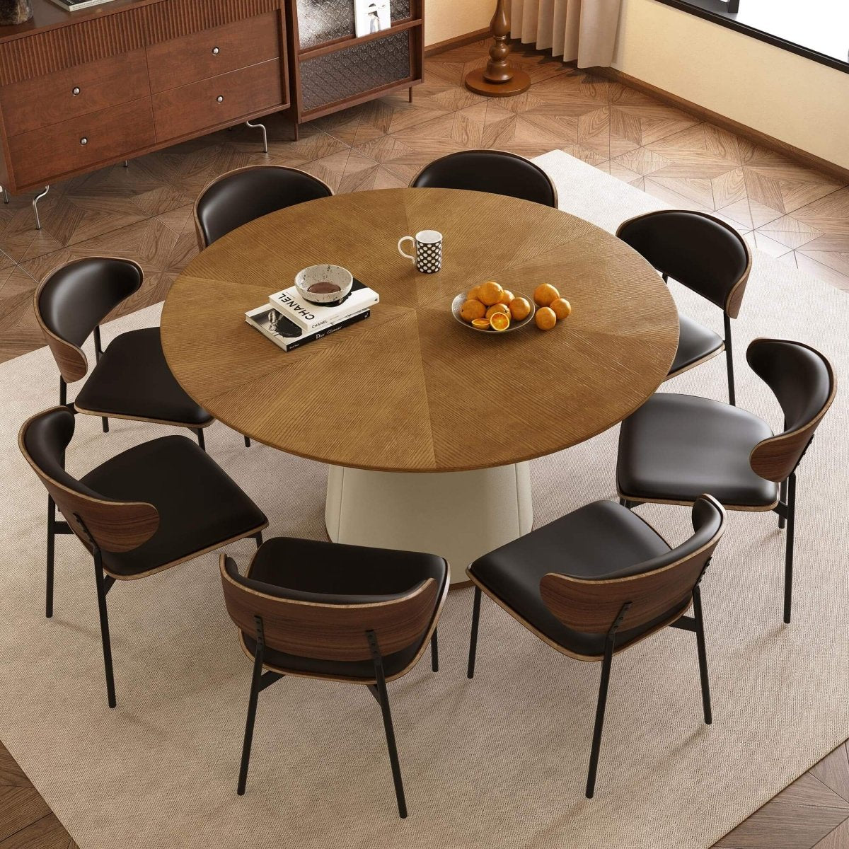 Dining Table D45 - FK - M002 Mid - Century Modern Leather - Wrapped Base 59.05" - FamiDear